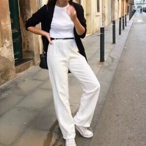 Brandy Melville White Linen Blend Amelia High Waist Trouser Pants Small / 24"